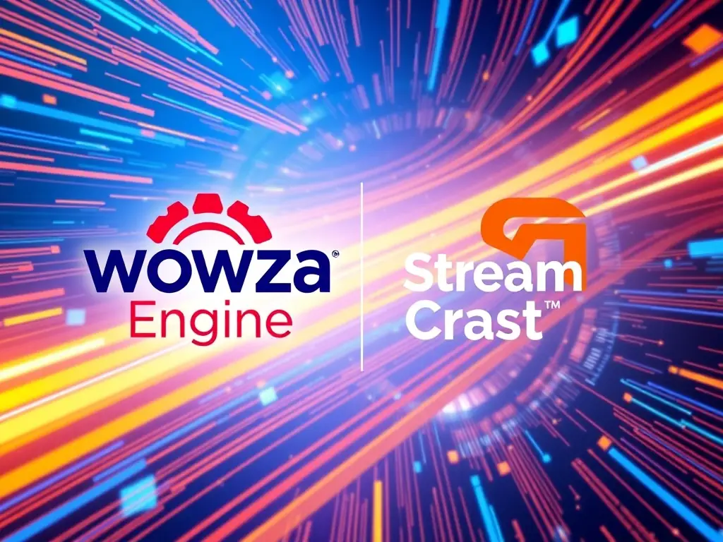 A professional graphic showcasing the Wowza Engine logo alongside the StreamCraft logo, emphasizing the powerful and reliable streaming engine that powers the platform.